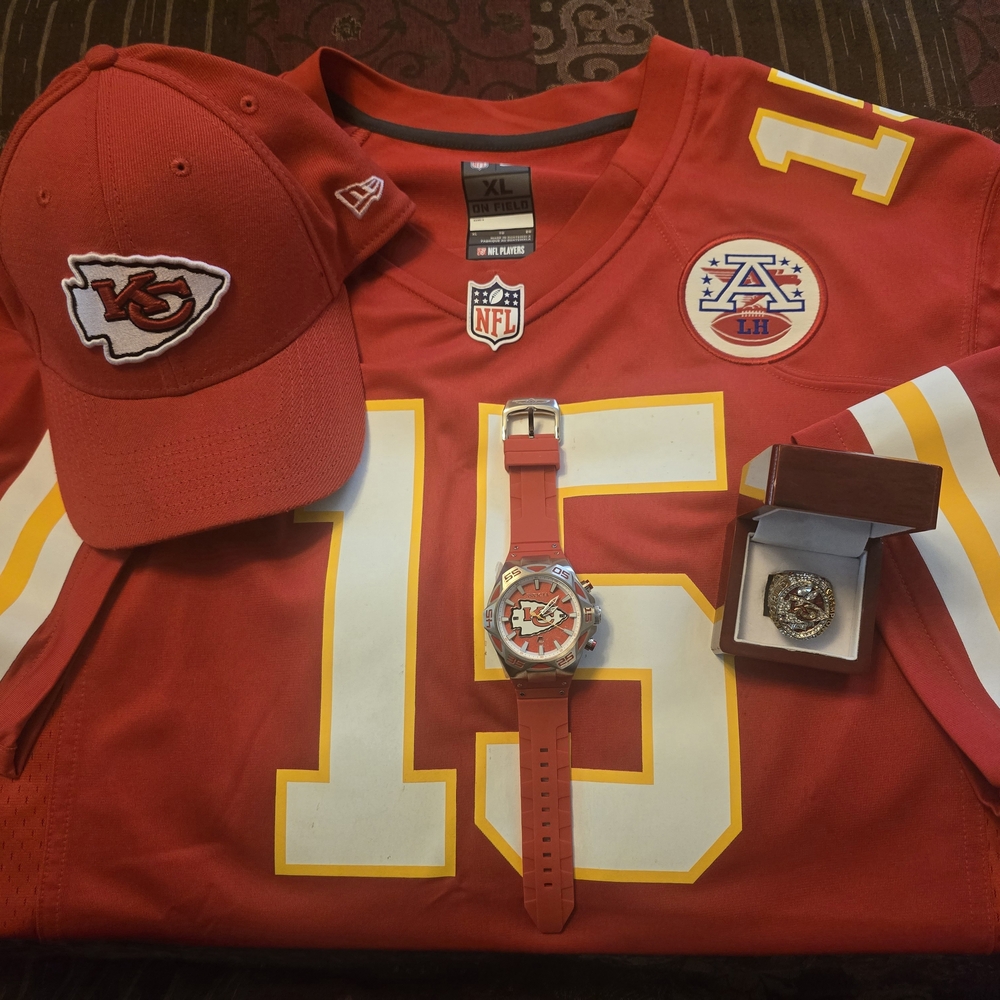 Red NFL Jersey, Cap, and Watch Set